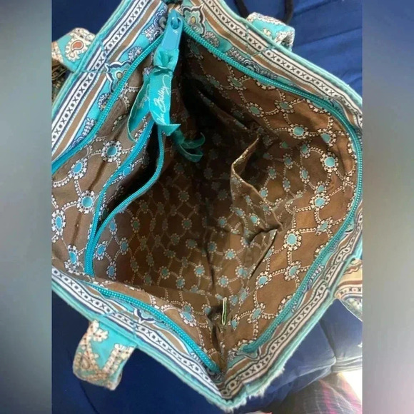 Vera Bradley Retired Totally Turquoise Shoulder Bag Purse Double Handle - Picture 6 of 9